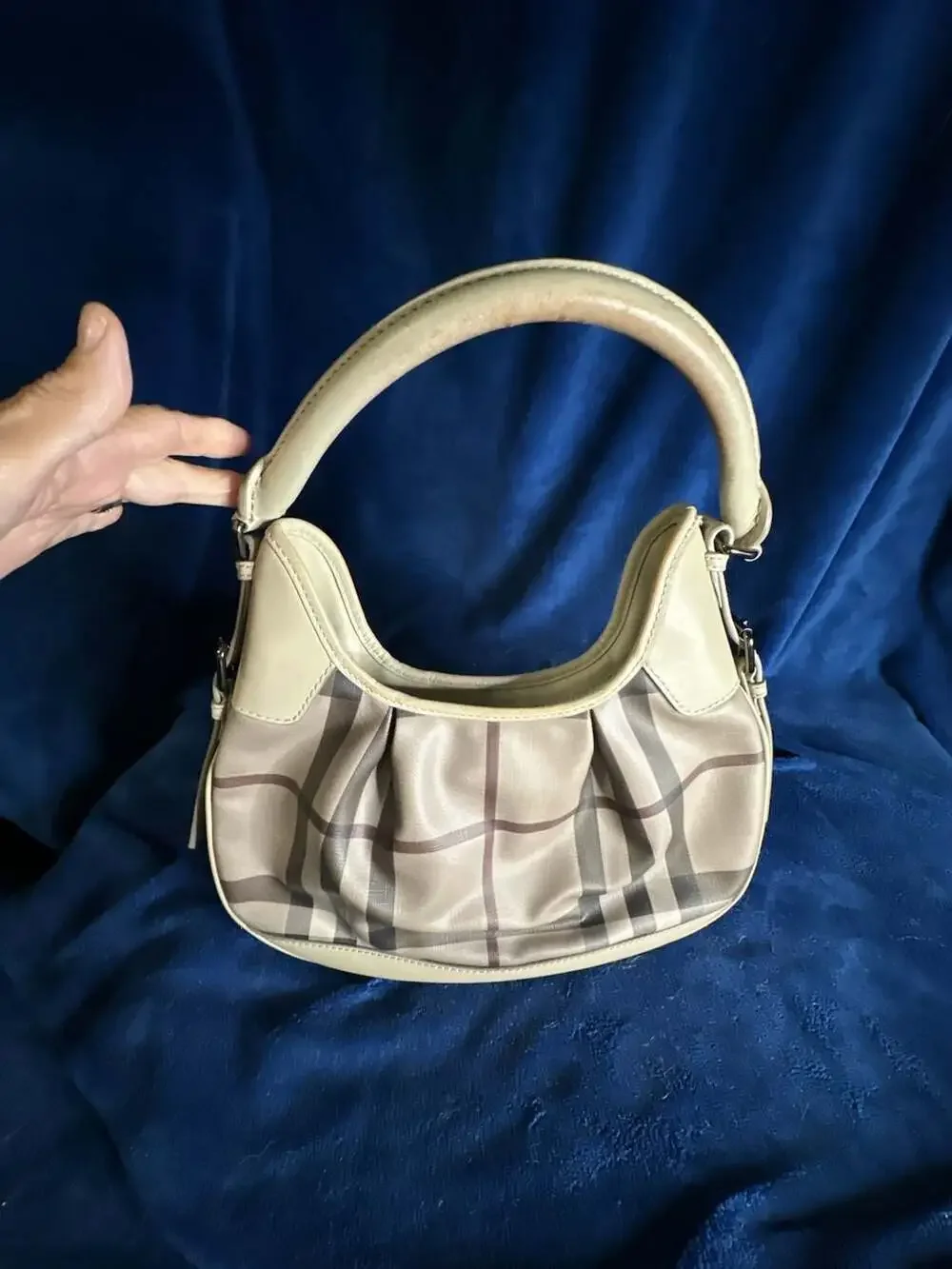 Burberry Brooklyn Small Hobo Bag in Smoked Check Coated Canvas with Leather Trim